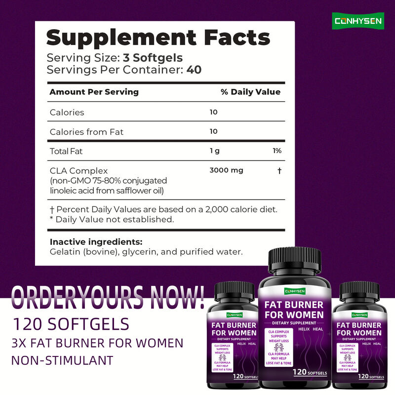 Private Label Fat Burner Capsules CLA Kompleks Suplemen Diet Mempromosikan Otot Untuk Wanita Berat Badan Tablet Serat Diet