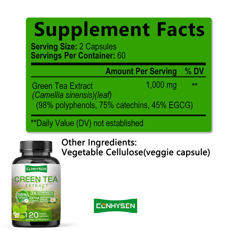 Private Label Green Tea Capsules Kaya EGCG Suplemen Antioksidan Dukungan kekebalan Berat Badan Menurunkan Berat Badan Pill pembakar lemak