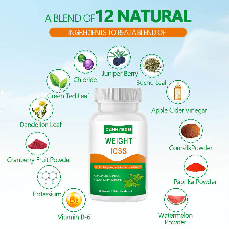 OEM Kapsul penurunan berat badan Mendukung metabolisme Mempromosikan keseimbangan cairan Dengan Apple Cider Vinegar Herbal Suplemen Kapsul