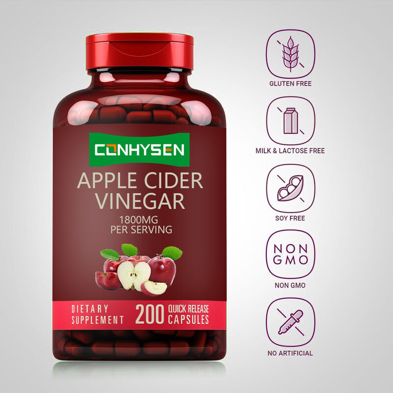 Dukungan Suplemen ACV OEM/ODM Pencernaan & Detoksifikasi Manajemen Berat Badan Kapsul Cuka Sari Apel untuk Pria Wanita