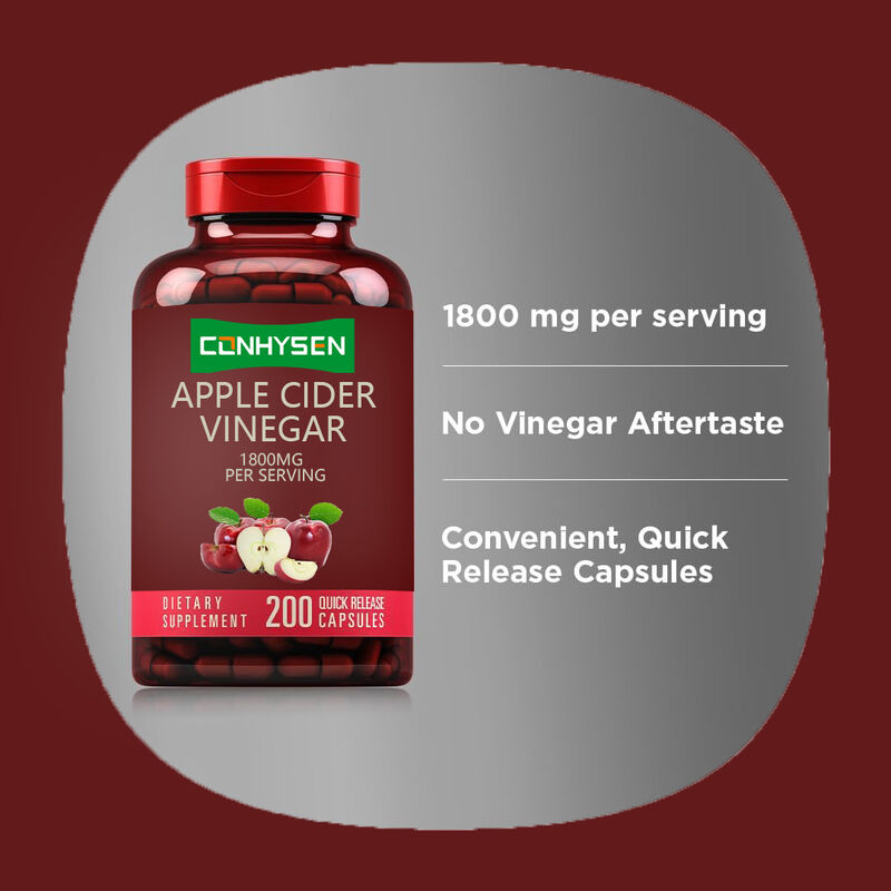 Dukungan Suplemen ACV OEM/ODM Pencernaan & Detoksifikasi Manajemen Berat Badan Kapsul Cuka Sari Apel untuk Pria Wanita