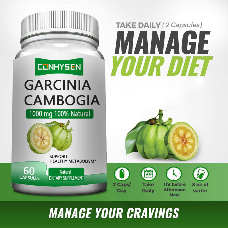 Private Label Garcinia Cambogia Herbal Supplements Garcinia Cambogia Kapsul Mendukung Metabolisme Sehat & Mendukung Mood yang Lebih Baik
