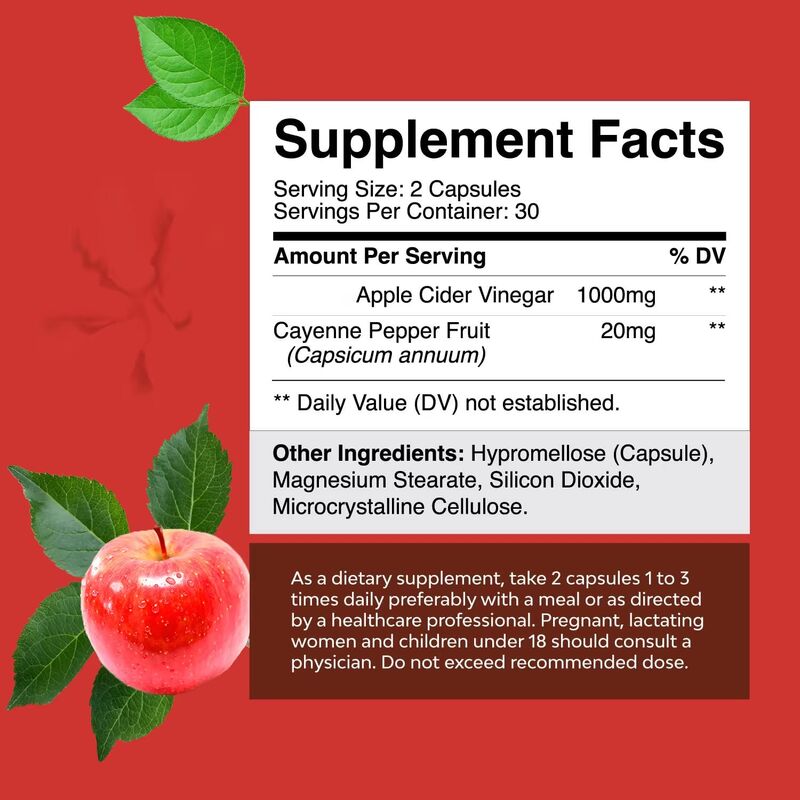 Suplemen Diet Pengontrol Berat Badan Label Pribadi OEM untuk Wanita & Pria Kapsul Kompleks Cuka Sari Apel