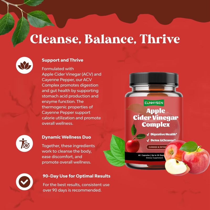 Suplemen Diet Pengontrol Berat Badan Label Pribadi OEM untuk Wanita & Pria Kapsul Kompleks Cuka Sari Apel