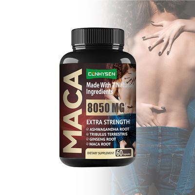 Customized Logo Organic Maca Root Powder Kapsul Untuk Kekuatan Pria Kuat
