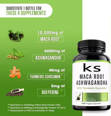 Kapsul Peningkatan Pria Maca Root Suplemen Relaksasi Energi Nervous Dengan Ashwagandha