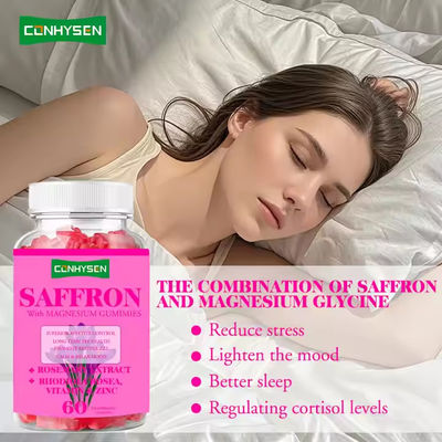 Vitamin Saffron Suplemen Permen karet Untuk Magnesium Penghilang Stres Peningkatan Mood